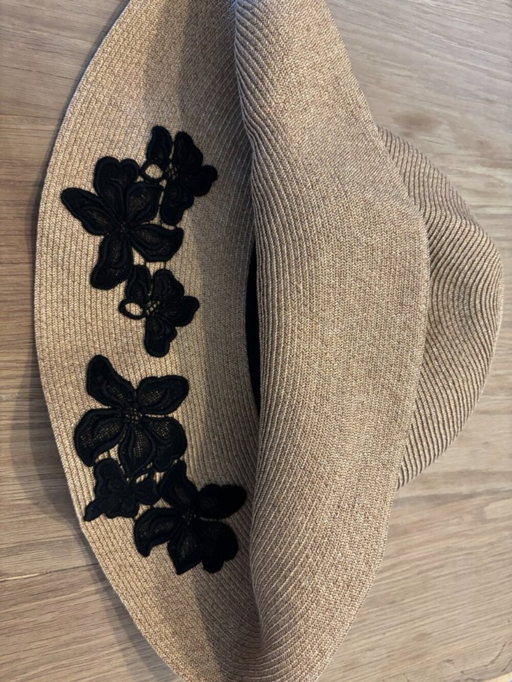 Athena New York Amanda Wide Brim Sun Hat Beige Black Floral
